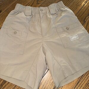 AFTCO Original Nylon Fishing Shorts Men 30 Khaki Embroidered Logo 8" Inseam